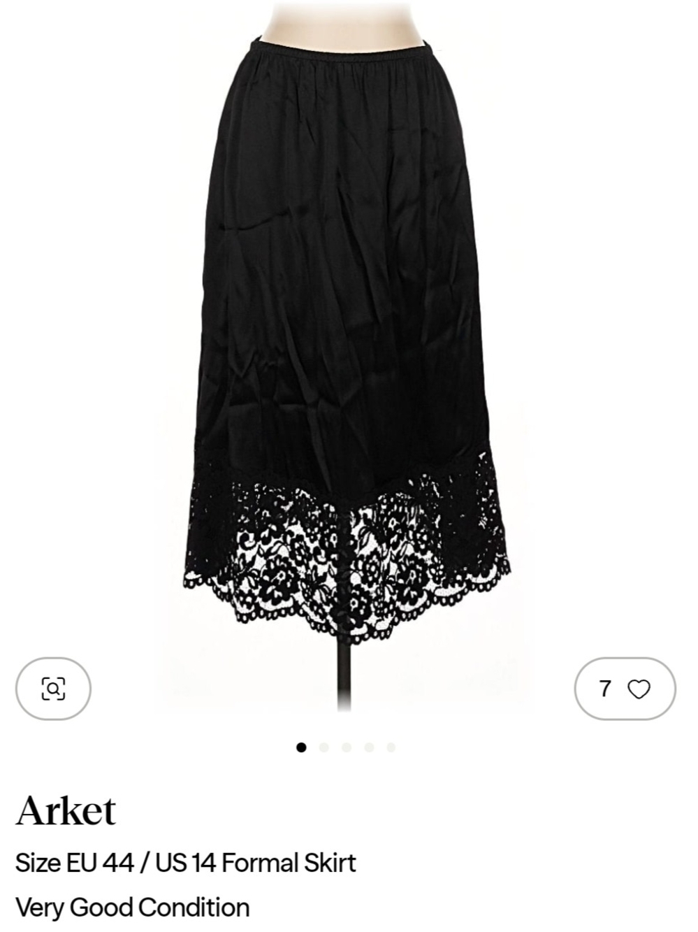 Arket Black Midi Skirt with Lace Trim